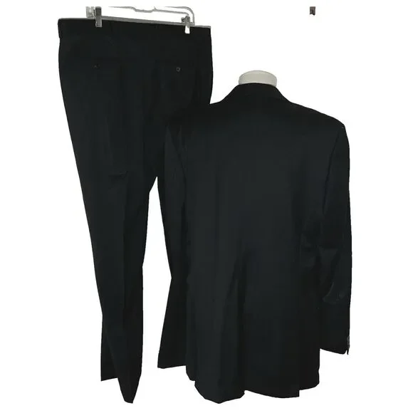 Hugo Boss Scorsese 42L Three Button Wool Suit 38 Pants Black‎ on Black Striped